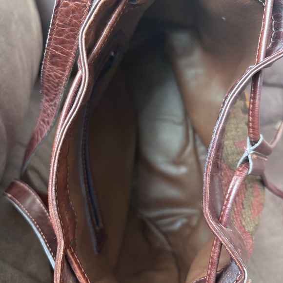 Woven Tapestry Kilim Bag Leather Drawstring Boho Hippie Shoulder Bag Western VTG - Picture 3 of 7